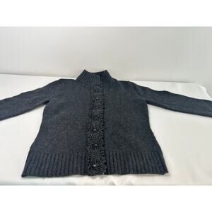 Sarah Spencer Womens Small 100% Merino Wool Beaded Button Cardigan Gray Sweater